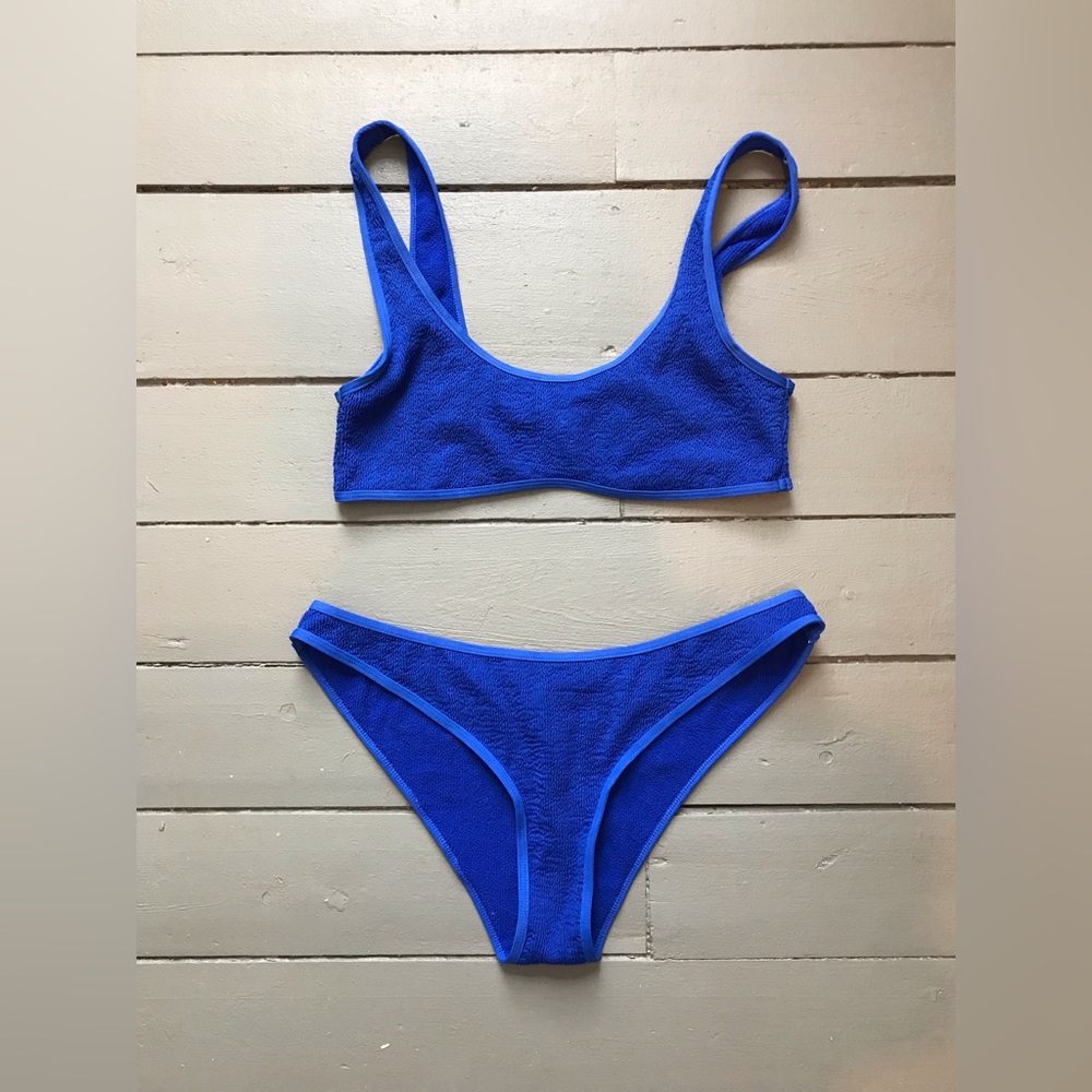 Kendall & Kylie Swim Shirring Blue Bikini Size Large